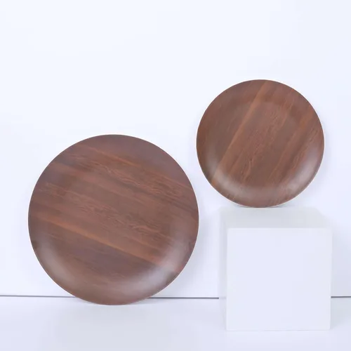 Miniatura 4 de Efavormart - Paquete de 6 platos de postre de melamina marrón rústico de 8 pulgadas, platos de ensalada con estampado de grano de madera resistente