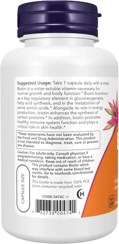 Miniatura 3 de NOW Foods Suplementos, Biotina 5,000 mcg, Metabolismo de Aminoácidos*, Producción de Energía*, 120 Cápsulas Vegetales