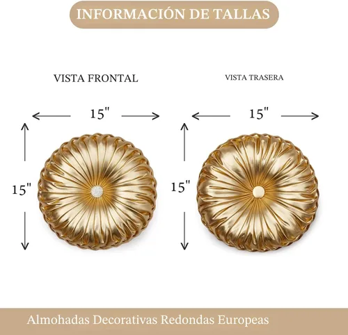 Miniatura 4 de EUCIOR Almohadas Decorativas Doradas, Almohada Circular, Almohadas Decorativas Plisadas de Calabaza Hechas a Mano, Almohadas Doradas, Almohadas