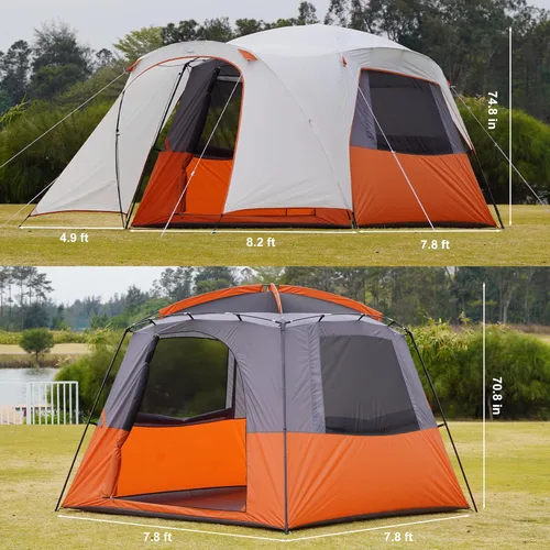 Miniatura 2 de Vidalido Tienda de campaña para 3-4 personas con 1 puerta de malla y 2 grandes ventanas de malla, tienda de campaña portátil de doble capa Naranja