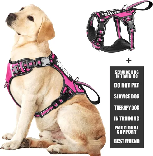 Miniatura 20 de Arnés para perro de servicio WINSEE sin tirones con 7 parches para perros, arnés reflectante para mascotas con asa acolchada y duradera