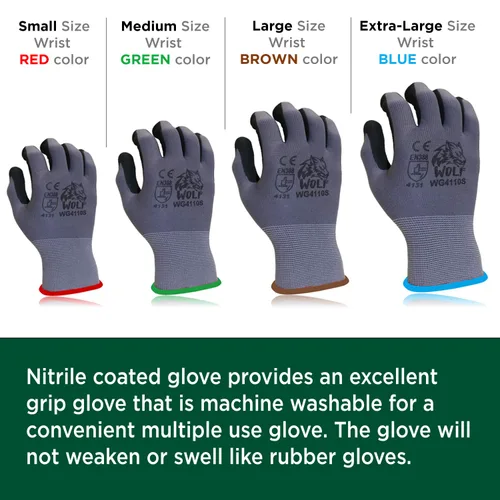 Miniatura 6 de WOLF - Guantes de agarre de palma ultrafinos con revestimiento de espuma de nitrilo de calibre 13, multiusos (24, grande)