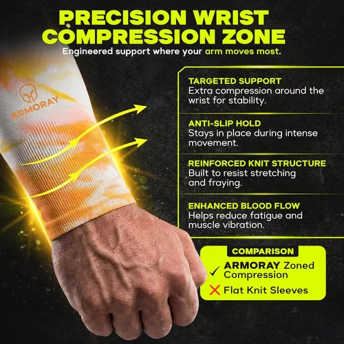 Miniatura 5 de ARMORAY Mangas de brazo para hombres y mujeres, protección solar UV, cubierta de tatuajes, manga deportiva para golf, correr, fútbol Colección Tie