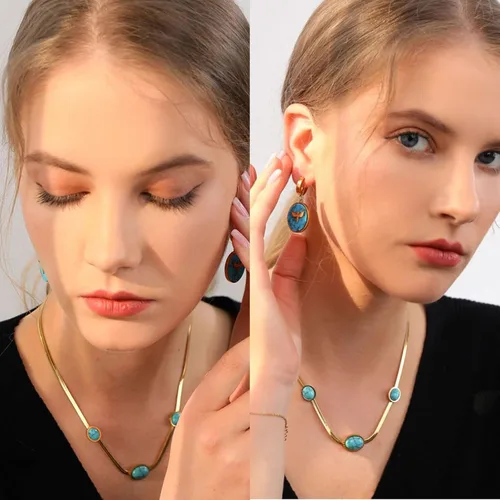 Miniatura 2 de Fannifen - Collares para mujer, cadena de espiga turquesa chapada en oro de 18 quilates, colgante ajustable para mujer, collar para niñas