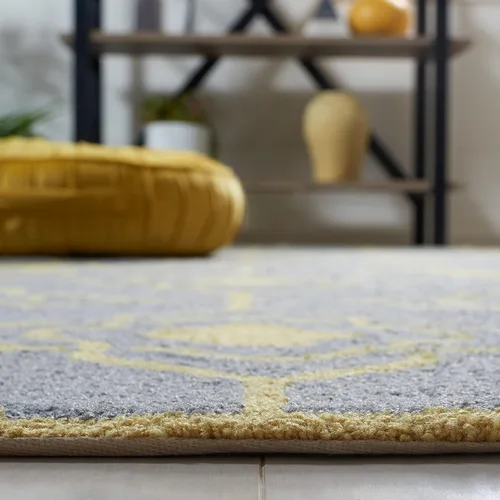 Miniatura 5 de SAFAVIEH Four Seasons Collection FRS233F FRS233F - Alfombra de pasillo floral con gancho a mano, 2 pies 3 pulgadas x 8 pies, color gris y dorado