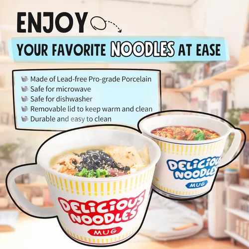 Miniatura 3 de Sophie & Panda Tazón Taza de Fideos Instantáneos de Porcelana con Asa de 34 Oz - Un Accesorio Imprescindible para Cualquier Persona que Ama