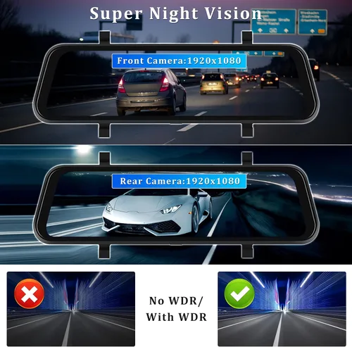 Miniatura 3 de Cámara de espejo retrovisor con Carplay y Android Auto, 9.66 pulgadas 1080P espejo Dash Cam frontal y trasera con control de voz