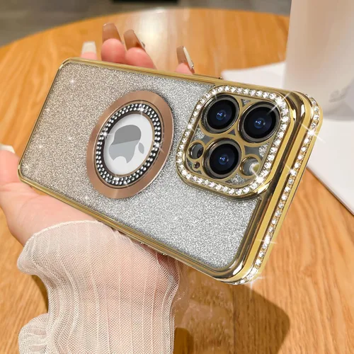 Miniatura 25 de Losin Funda magnética compatible con iPhone 15 Pro Max con purpurina compatible con MagSafe Funda de lujo con diamantes de imitación con logotipo