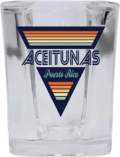 Miniatura 2 de Aceitunas Puerto Rico - Vaso de chupito de licor con base cuadrada de 2 onzas, diseño retro, paquete de 4