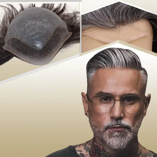 Miniatura 19 de Peluca de cabello humano europeo de repuesto para hombre, encaje suizo frontal, 0.003 in, piel fina, poliuretano, con bucle, 10 x 8 pulgadas, 20%