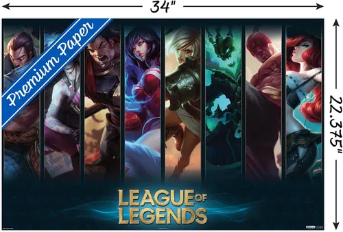 Miniatura 3 de League of Legends - Póster de pared de campeones, 22.4 pulgadas de largo x 14.7 pulgadas de ancho, versión enmarcada de madera de granero