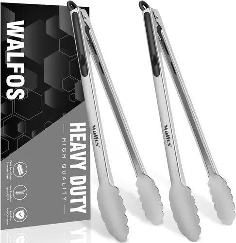 Miniatura 10 de Walfos Pinzas de cocina – Juego de 3 pinzas de cocina resistentes al calor, puntas de acero inoxidable y silicona sin BPA, ideales para cocinar