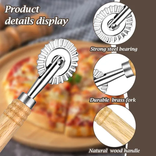 Miniatura 4 de WLLHYF Rueda cortadora de pasta, rueda de corte de ravioles con rodillo, cortador de pizza, bola de masa de encaje, fabricación de fideos