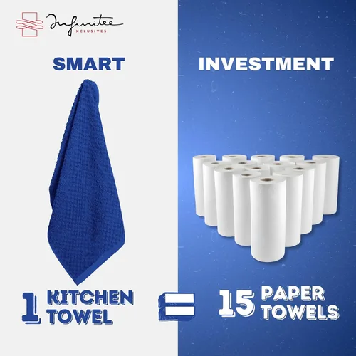 Miniatura 6 de Infinitee Xclusives Paquete de 12 toallas de cocina de alta calidad, 100% algodón, 15 x 25 pulgadas, paños de cocina para cocina, color azul poderoso