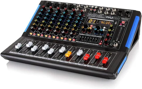 Pyle Mezclador de audio estilo consola de 8 canales con Bluetooth - Controlador de sonido DJ, 4 entradas XLR / combinado, salida sub, +48V Phantom,