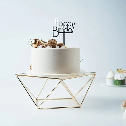 Soporte geométrico para tartas, elevador dorado para tartas con parte superior de cristal (dorado, 10 pulgadas)