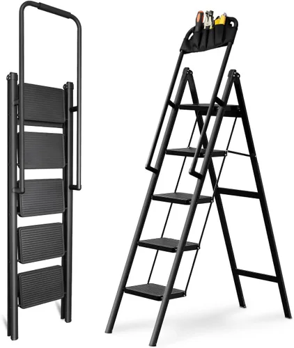Miniatura 10 de Escalera Plegable de 2 Escalones, Taburete Escalón de Servicio Pesado 330 Libras de Carga, Escalera Pequeña de Cocina/Closet para Adultos/Niños