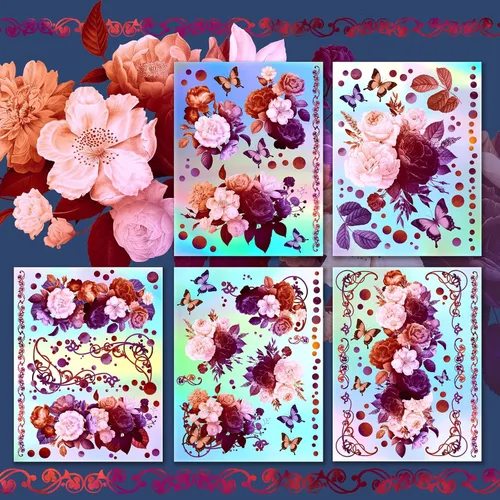 Miniatura 3 de HANATABA - Paquete de papel (15 hojas de 8 x 11 pulgadas), diseño de flores nocturnas y mariposas HANATABA vintage Art Deco para manualidades