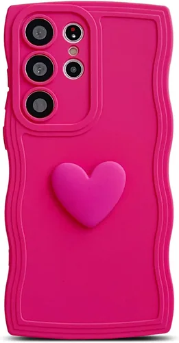 Miniatura 20 de Funda para Samsung Galaxy S22 para mujer, linda funda Kawaii 3D Love Heart color sólido rizado ondulado lente de cámara cubierta a prueba de golpes