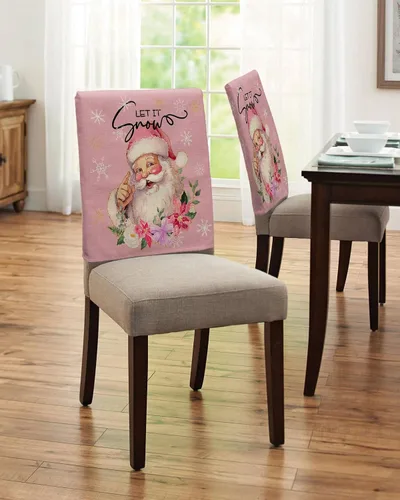 Miniatura 4 de Juego de 4 fundas para sillas de comedor con diseño de Papá Noel rosa para silla botánica, fundas extraíbles para sillas de cocina, fundas Papá Noel