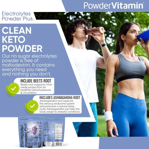 Miniatura 7 de Electrolitos Powder Plus (100 porciones) Polvo de electrolitos de Arándano y Uva Sin Azúcar, Keto, 0 azúcar, Sin Maltodextrina, 1000 mg de potasio