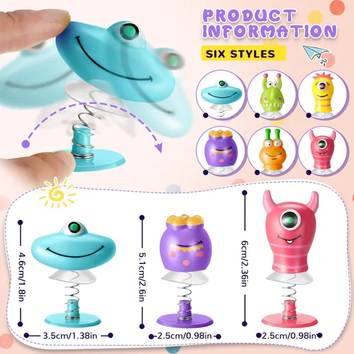 Miniatura 3 de Deekin 24 piezas de juguetes de lanzamiento de primavera de animales de ojo grande, 6 estilos saltando hinchables regalos de fiesta de primavera