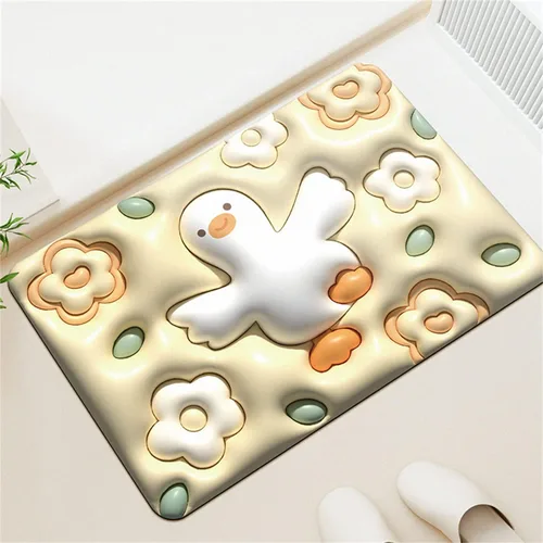 Miniatura 7 de LELEBEAR Tapete absorbente antideslizante visual 3D, tapete de baño de flores lindas, tapete de baño de barro de diatomeas suave, súper absorbente