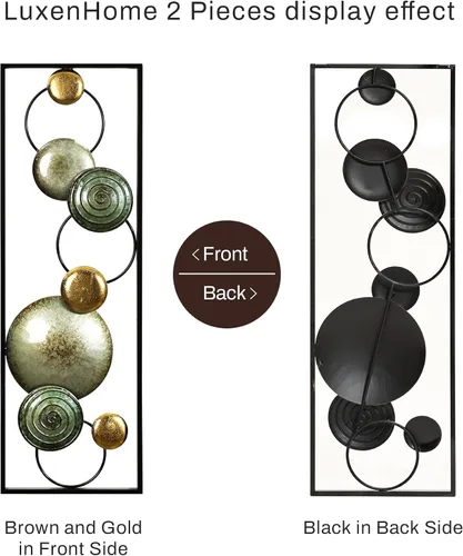 Miniatura 8 de LuxenHome - 2 piezas de arte de pared de metal, círculos multicolor de 36 x 12 pulgadas, decoración de pared rectangular abstracta de metal