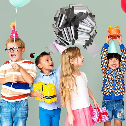 Miniatura 6 de Lazo Grande de Coche de Feliz Cumpleaños, Lazo Decorativo Grande para Envolver Regalos, Lazo Gigante con Cinta de Tirar para Decoración de Fiestas
