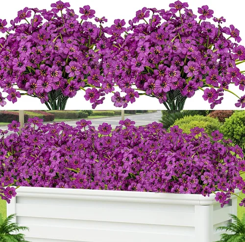 Miniatura 14 de Lnoicy - 24 piezas de flores artificiales para exteriores, decoración de flores de plástico, arbustos de flores falsas resistentes a los rayos UV