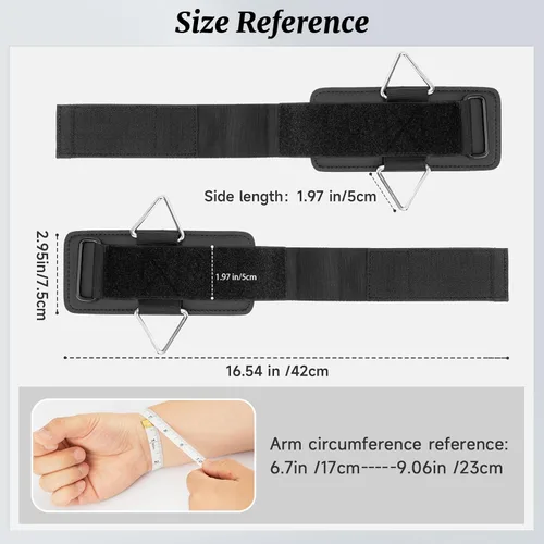 Miniatura 2 de Muñequeras con anillo en D, muñequeras para levantamiento de pesas con acolchado de neopreno, correas de muñeca para máquinas de cable Negro