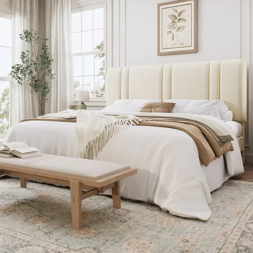 Miniatura 20 de SHA CERLIN Base de cama de plataforma de tamaño completo, cama tapizada de terciopelo con cabecera ajustable, diseño capitoné de canal vertical