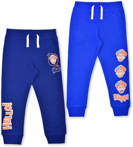 Blippi Paquete de 2 pantalones deportivos deportivos para niños con cordón y cintura elástica para niños pequeños y niños grandes, azulazul marino