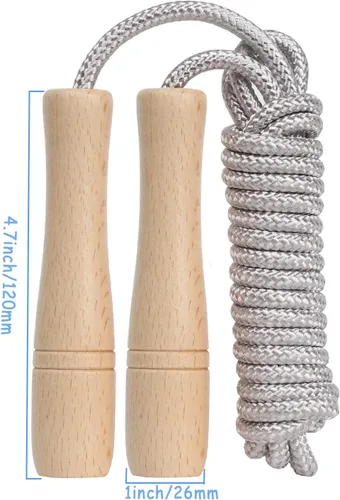 Miniatura 3 de Cuerda de saltar para niños, cuerda de saltar ajustable de algodón de 8.5 pies con mango de madera para niños y niñas, ejercicio al aire libre