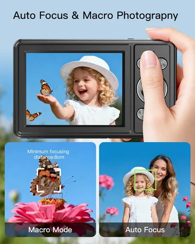 Miniatura 3 de Cámara digital, cámara FHD 1080P para apuntar y disparar con tarjeta SD de 32 GB, 2 baterías, zoom 16X, antivibraciones, diseño pequeño compacto