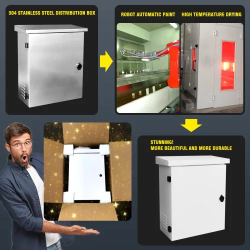 Miniatura 6 de Caja eléctrica de acero inoxidable 304 16 "x 12" x 6" IP66 Caja eléctrica al aire libre Caja eléctrica impermeable adecuada para uso en interiores