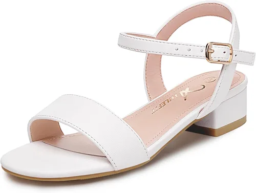 Miniatura 7 de Athlefit Sandalias para niñas, puntera abierta, correa en el tobillo, tacones bajos, zapatos de vestir para niñas pequeñas y grandes