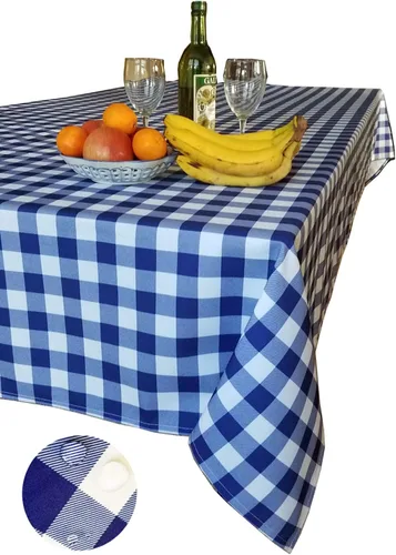 Miniatura 8 de Tektrum Mantel rectangular 100% poliéster impermeable de 60 x 102 pulgadas, 60 x 102 pulgadas, a cuadros a prueba de derrames, resistente a las Azul