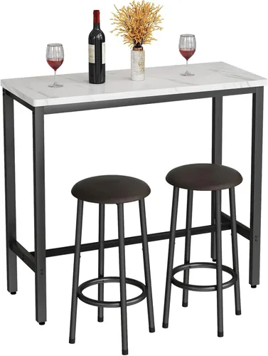 Miniatura 7 de Mesa de comedor pequeña para 2, juego de mesa de bar de 3 piezas, mesa de cocina y sillas, mesa de pub con 2 sillas, mesa de comedor y sillas