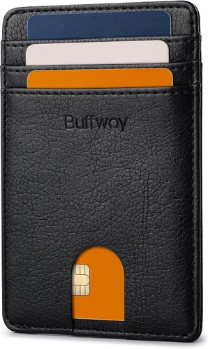 Miniatura 131 de Buffway Billetera delgada para hombre, minimalista con bolsillo frontal delgado, tarjetero de cuero con bloqueo RFID para viajes de trabajo