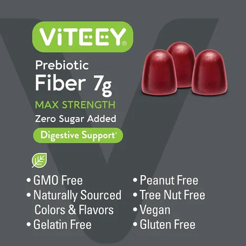 Miniatura 5 de Viteey Gomitas de fibra prebiótica para adultos, 0.27 oz - Gomitas de suplemento de fibra soluble digestiva y salud intestinal - Cero azúcar