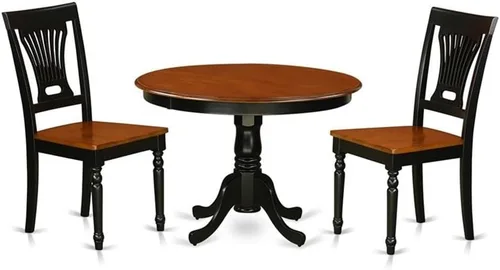 East West Furniture HLPL3-BCH-W Hartland - Juego de cocina de 3 piezas que contiene una mesa redonda con pedestal y 2 sillas de comedor, 42 x 42
