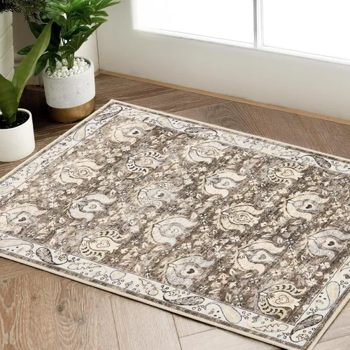 Miniatura 11 de jinchan Alfombra de Área 2x3 pies Lavable con Diseño Floral Vintage para Interiores, Tapetes Antideslizantes para Entrada, Alfombra Suave para Sala
