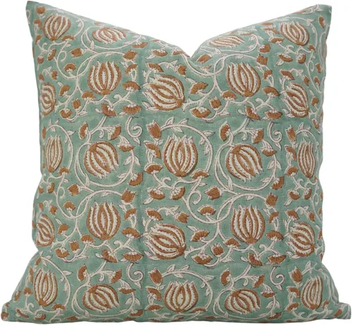 Manta con estampado de bloques florales de color verde claro y marrón, 12 x 20 pulgadas, estilo vintage, bohemio, para invierno, primavera, otoño,