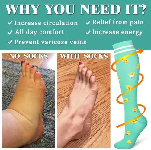 Miniatura 2 de Paquete de 3 pares de calcetines de compresión médica para mejorar la circulación de mujeres y hombres, para correr, hacer deporte y amamantar