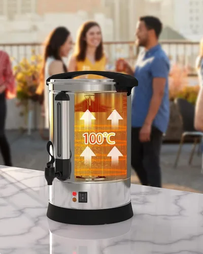 Miniatura 6 de TROPOW Urna de café de 100 tazas, 18 L/4.8 galones de acero inoxidable de gran capacidad, dispensador de bebidas calientes y café caliente