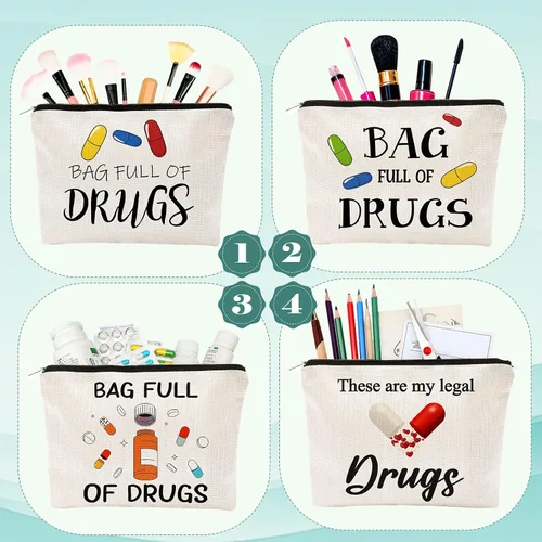 Miniatura 4 de Hillban 4 unidades de regalo de graduación para enfermera, bolsas divertidas para medicina, regalos de semana de CNA, bolsas de maquillaje