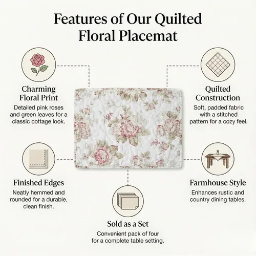 Miniatura 2 de DaDa Bedding - Juego de 4 manteles individuales para mesa de comedor, diseño de rosas de cabaña, acolchado, de algodón, delicadas, flores, jardín