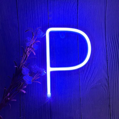 Miniatura 18 de ENUOLI Letreros de neón LED en azul con letras de neón para decoración de pared, luz nocturna, funciona con pilas o USB, letras de neón LED