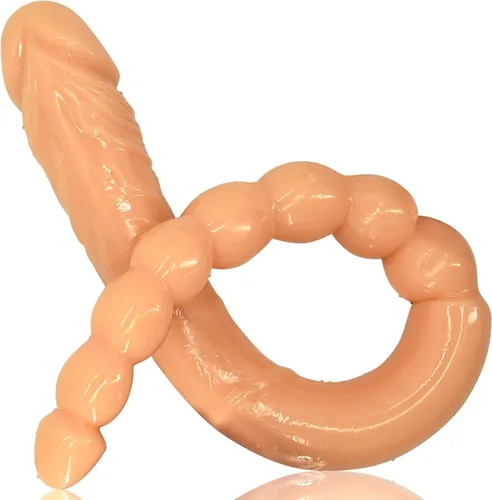 Miniatura 6 de Consolador de doble punta de 18.89 pulgadas Dong cuentas anales con venas y glande para estimulación anal vagina doble cara polla masajeador